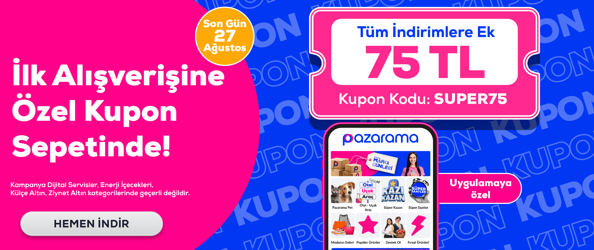 Kupon Internet 75TL Pazarama Kupon Kodu: İlk Alışveriş Temmuz 2026 | Kuponla.com