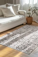 Venüs Beyaz İskandinav Desen Kaymaz Tabanlı Pamuk Dokuma Kilim