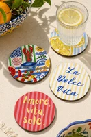 La Dolce Vita Bardak Altlığı 4lü Set Sicilya Temalı 9 cm MDF