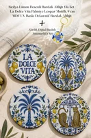 Sicilya Limon Desenli Bardak Altlığı 4lü Set La Dolce Vita 9 cm MDF UV Baskı