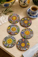 Sunshine Sicilya Temalı Bardak Altlığı 6’lı Set Güneş Figürlü Limon Desenli