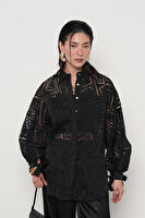 KADIN YARASA KOL SİYAH TRANSPARAN OVERSİZE GÖMLEK