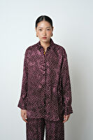 Kadın Bordo Renk Desenli Yandan Bağlamalı Gömlek