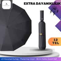 12TELLI Uv Korumalı Extra Büyük Çaplı Şemsiye Siyah