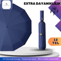 12TELLI Uv Korumalı Extra Büyük Çaplı Şemsiye Lacivert