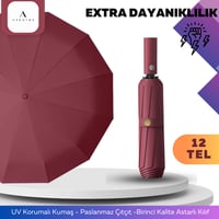 12TELLI Uv Korumalı Extra Büyük Çaplı Şemsiye Bordo