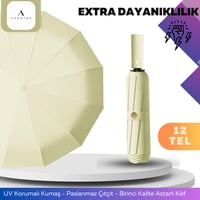 12TELLI Uv Korumalı Extra Büyük Çaplı Şemsiye Krem