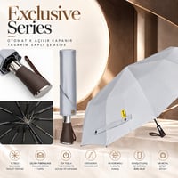 Exclusive Series - Otomatik Açılır Kapanır Tasarım Saplı Gri Şemsiye