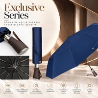 Exclusive Series - Otomatik Açılır Kapanır Tasarım Saplı Lacivert Şemsiye