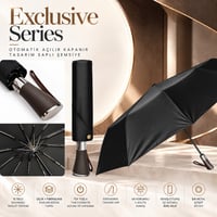 Exclusive Series - Otomatik Açılır Kapanır Tasarım Saplı Siyah Şemsiye
