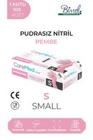 Coremed Pembe Nitril Muayene Eldiveni Pudrasız 100 Lü Paket S Beden Tek Ebat