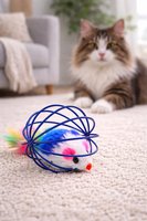 Kedi Oyuncağı Kafesli Peluş Fare Zilli Tüylü Top Oyuncak Kediler İçin Eğlenceli Av Oyuncağı