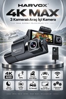 Harvox 4K Max 3 Kameralı Araç Kamerası WiFi GPS ADAS BSD 24 Saat Park Modu Gece Görüşü