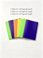 A4 Defter Seti 6'lı - Kareli (40 Yp) & Çizgili (40-60 Yp) Renkli Kapak Okul Defteri Seti Kırtasiye Seti