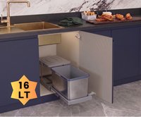 Cassone 16 Litre Kısa (Eviye altı dolaba uygun) Dolap içi Raylı Gri Paslanmaz Krom Çöp Kovası - Kapak Genişliği 40 cm