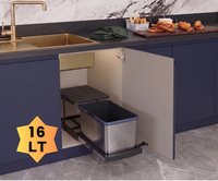 Cassone 16 Litre Kısa (Eviye altı dolaba uygun) Dolap içi Raylı Antrasit Paslanmaz Krom Çöp Kovası - Kapak Genişliği 40 cm