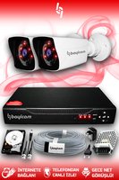 BAYICAM 2 Kameralı Kare 2 Dış Kamera Set 320 GB HDD Full HD Gece Görüşlü Güvenlik Kamerası Sistemi