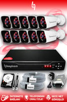 BAYICAM 10 Kameralı Kare 10 Dış Kamera Set 1 TB HDD Full HD Gece Görüşlü Güvenlik Kamerası Sistemi