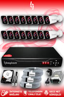 BAYICAM 16 Kameralı Kare 16 Dış Kamera Set 1 TB HDD Full HD Gece Görüşlü Güvenlik Kamerası Sistemi