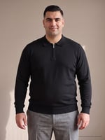 Maccali Siyah Erkek Büyük Beden Düz Fermuarlı Polo Yaka Triko Kazak