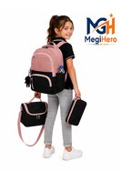 ilk okul çantası 3'lü seti unisex çocuk ilkokul çantası mtc 8010 pudra-siyah