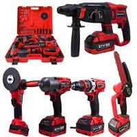 Prohummer PH333 Profesyonel Yeni Kırmızı 21v 4ah 5li Matkap Seti - 1100Nm Somun Sökme, Kırıcı Delici, 125mm Devir Ayarlı Avuç Taşlama, 13mm Vidalama Matkap ve 15cm Dal Budama Testere