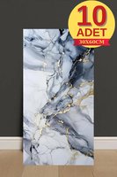 10 Adet 30X60cm Mavi Gold Mermer Desen Yapışkanlı Köpük Duvar Paneli Kağıdı banyo,tezgah ara TX-6969