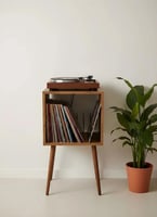 RetroSpinHouse Riva Plak ve Pikap Sehpası Barok Ceviz Renk LP Saklama Standı 80x44x44 cm