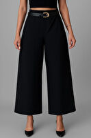 Siyah Likralı Palazzo Salaş Geniş Paça Pantolon