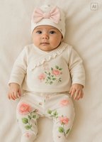 Organik Love Roses 5'li Hastane Çıkış Set Ekru