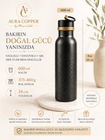 Aura Copper Kalın Bakır Matara Siyah 600 ml El İşçiliği