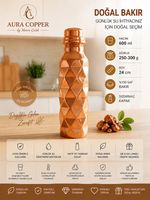 Aura Copper Pramit Desen Bakır Matara Suluk 600 ml Kalay Kaplamalı