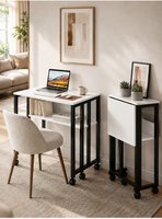 Sidney Kitaplık Raflı Katlanır Masa 70 cm Tekerli Bilgisayar Masası Laptop Masası