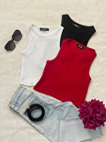 Wearflawless 3'lü Adet Kadın Halter Yaka Fitilli Askılı Sıfır Kol Crop Bluz