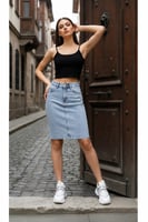Kadın Jeans Arka Yırtmaçlı Cepli Günlük Denim Kot Etek Yeni Sezon 1