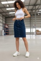 Kadın Jeans Arka Yırtmaçlı Cepli Günlük Denim Kot Etek Yeni Sezon 1