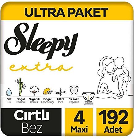 Sleepy Extra 4 Numara Maxi 192'li Cırtlı Bez