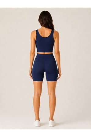 Kadın Kalın Askılı Crop Büstiyer ve Yan Detaylı Yüksek Bel Kısa Tayt İkili Spor Takım