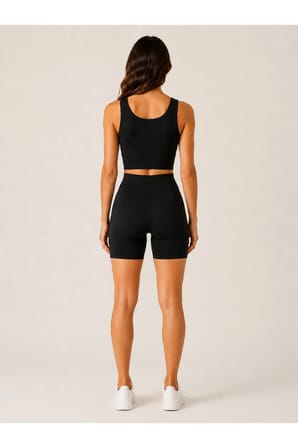 Kadın Kalın Askılı Crop Büstiyer ve Yan Detaylı Yüksek Bel Kısa Tayt İkili Spor Takım