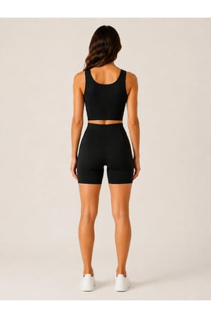 Kadın Kalın Askılı Crop Büstiyer ve Yan Detaylı Yüksek Bel Kısa Tayt İkili Spor Takım
