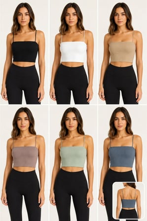 Kadın İnce Askılı Fitilli Crop Büstiyer Dikişsiz Esnek Günlük Spor Atlet