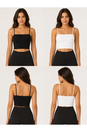 Kadın İnce Askılı Fitilli Crop Büstiyer Dikişsiz Esnek Günlük Spor Atlet