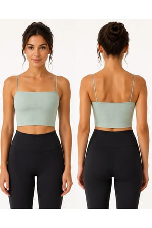 Kadın İnce Askılı Fitilli Crop Büstiyer Dikişsiz Esnek Günlük Spor Atlet