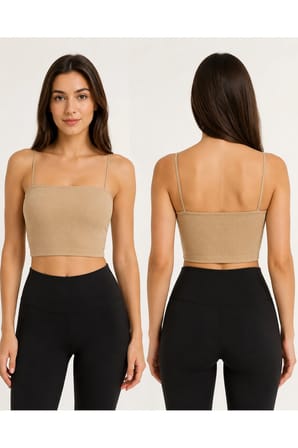 Kadın İnce Askılı Fitilli Crop Büstiyer Dikişsiz Esnek Günlük Spor Atlet