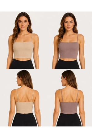 Kadın İnce Askılı Fitilli Crop Büstiyer Dikişsiz Esnek Günlük Spor Atlet
