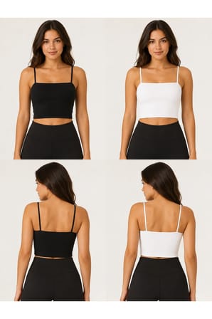 Kadın İnce Askılı Fitilli Crop Büstiyer Dikişsiz Esnek Günlük Spor Atlet