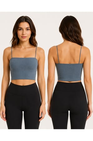 Kadın İnce Askılı Fitilli Crop Büstiyer Dikişsiz Esnek Günlük Spor Atlet