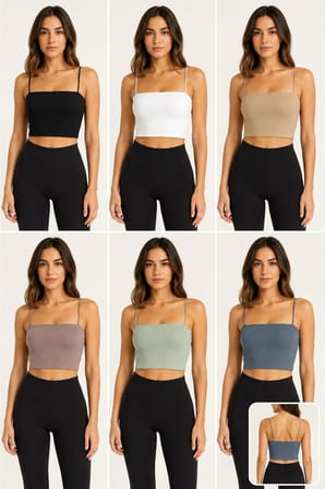 Kadın İnce Askılı Fitilli Crop Büstiyer Dikişsiz Esnek Günlük Spor Atlet