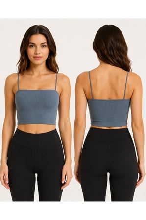 Kadın İnce Askılı Fitilli Crop Büstiyer Dikişsiz Esnek Günlük Spor Atlet