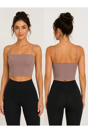 Kadın İnce Askılı Fitilli Crop Büstiyer Dikişsiz Esnek Günlük Spor Atlet